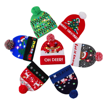 BellaBelga - Belgisch merk Kerstmuts met lichtjes - Unisex - mix kleuren BellaBelga - Belgisch merk Kerstmuts met lichtjes - Unisex - mix kleuren