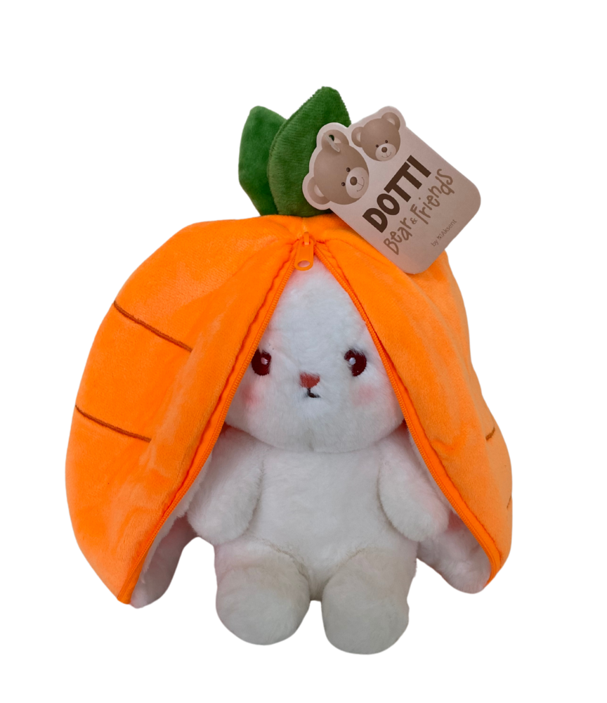 Rabbit plush with ears in zipped carrot Small 20cm Rabbit plush with ears in zipped carrot Small 20cm
