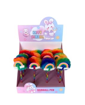 Display van Pompom balpen regenboog van 12 stuks Display van Pompom balpen regenboog van 12 stuks