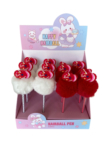 Display van Pompom balpen LOVE  van 12 stuks Display van Pompom balpen LOVE  van 12 stuks