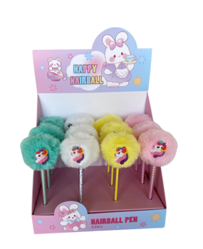 Display van Pompom balpen unicorn pastel van 12 stuks