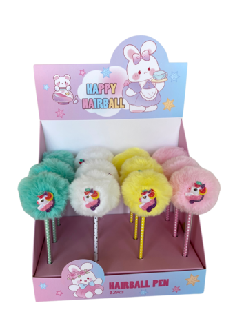 Présentoir de Pompom biros licorne pastel de 12 pièces Présentoir de Pompom biros licorne pastel de 12 pièces