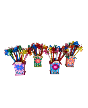 Display of 12 wooden pencils with figure Display of 12 wooden pencils with figure