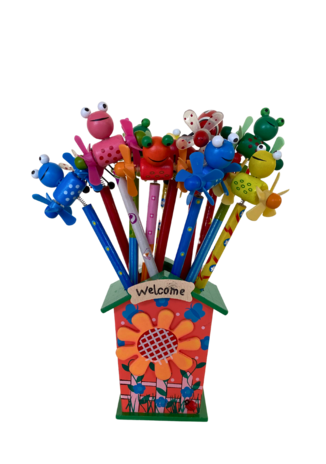 Display of 12 wooden pencils with figure Display of 12 wooden pencils with figure