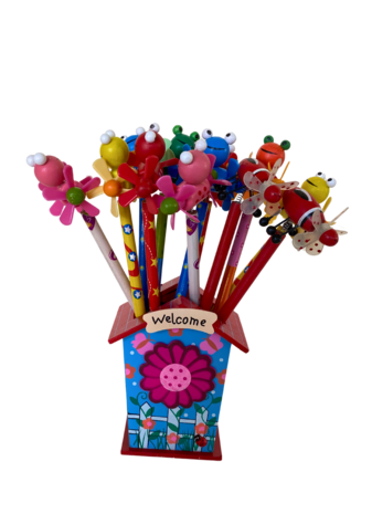Display of 12 wooden pencils with figure Display of 12 wooden pencils with figure