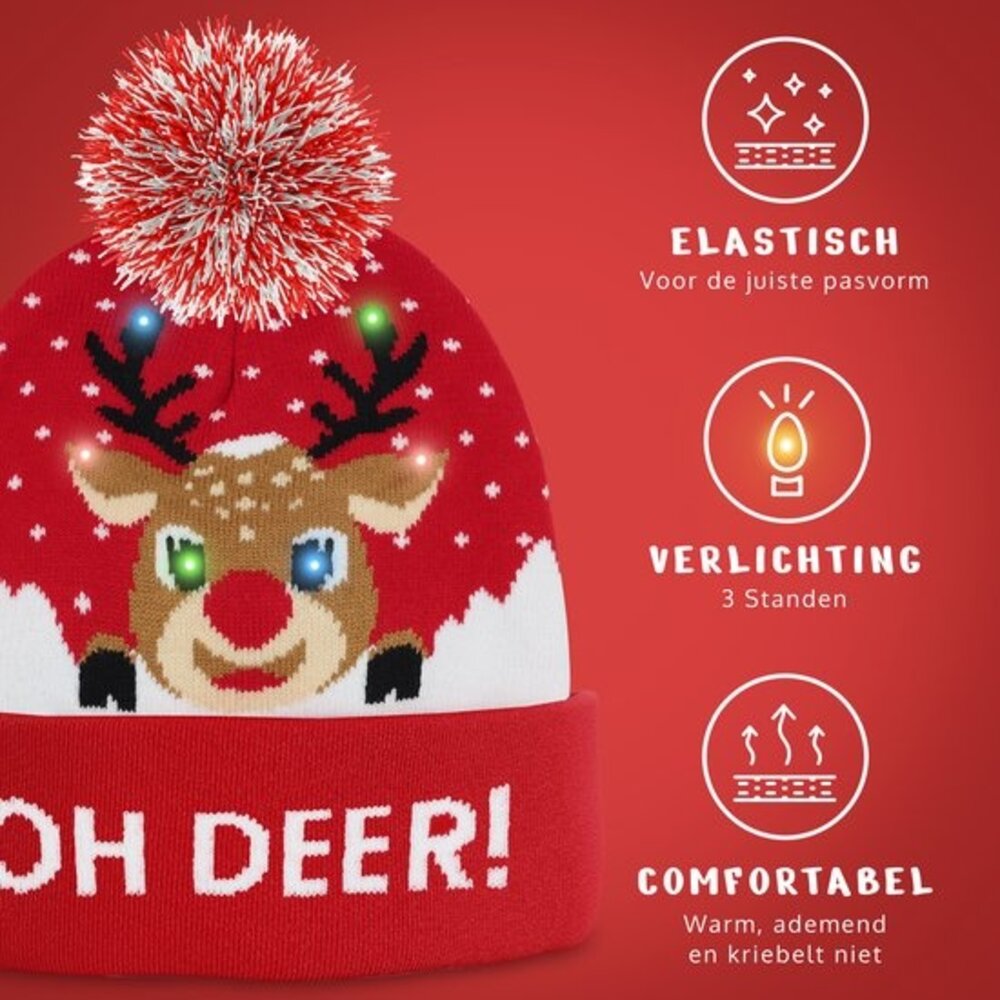 BellaBelga - Belgisch merk Kerstmuts met lichtjes - Unisex - mix kleuren BellaBelga - Belgisch merk Kerstmuts met lichtjes - Unisex - mix kleuren