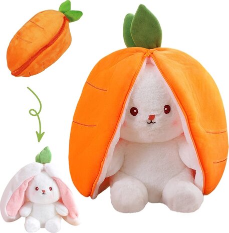 Lapin en peluche avec oreilles en carotte zippée Petit 20cm Lapin en peluche avec oreilles en carotte zippée Petit 20cm