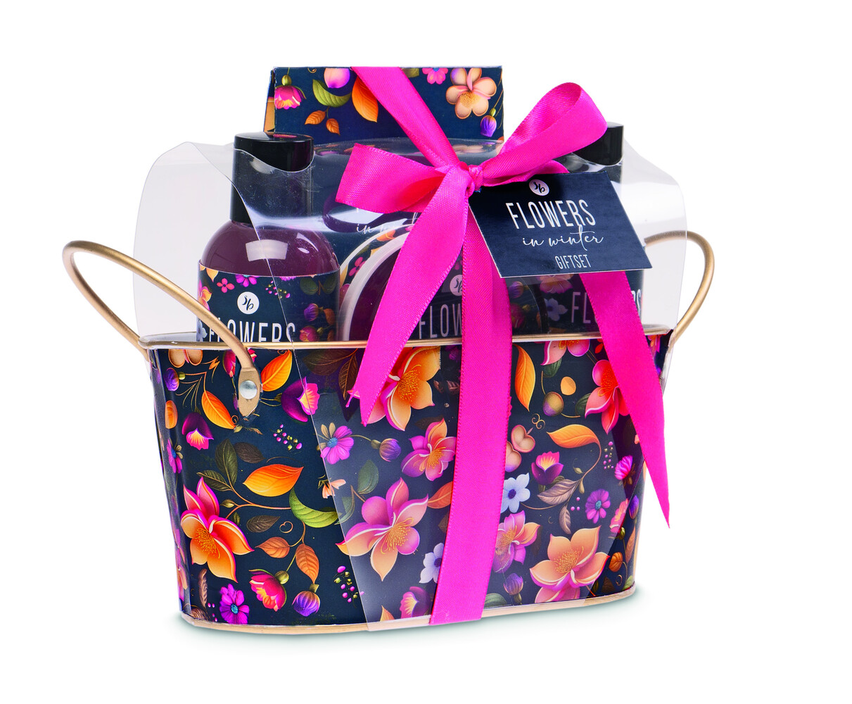 Flowers in Winter bath gift set in pewter bucket Flowers in Winter bath gift set in pewter bucket