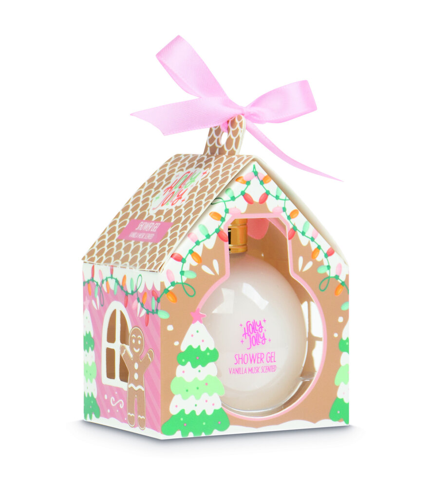 Holly Jolly douchegel badgeschenkset huisje, 2 assortie