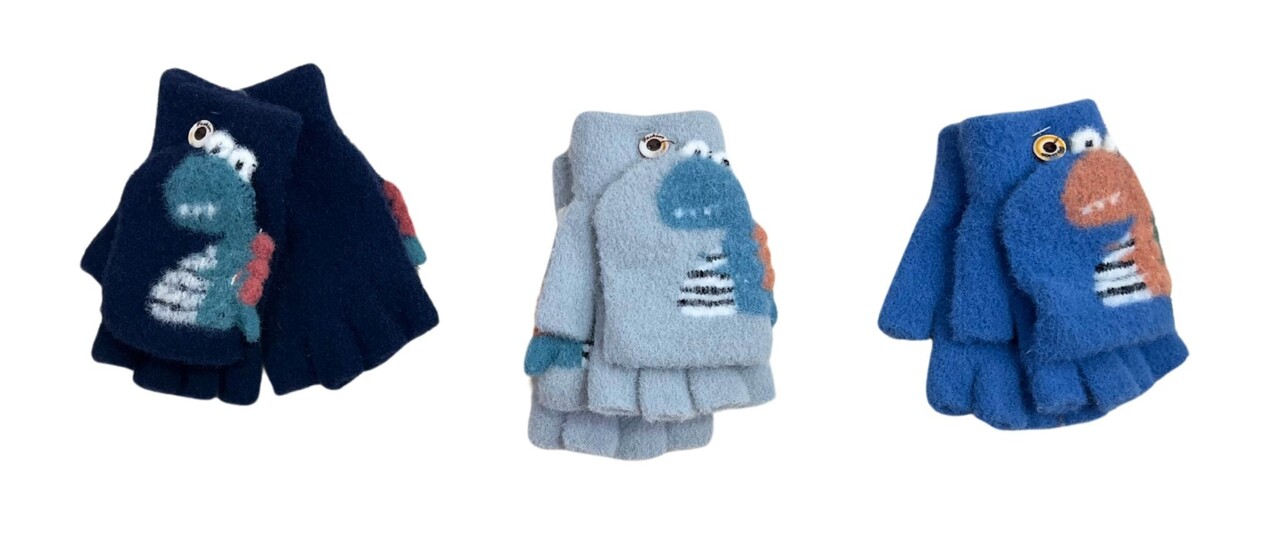 BellaBelga - Belgisch merk children's half-finger gloves - Dino - mix of 3 colors BellaBelga - Belgisch merk children's half-finger gloves - Dino - mix of 3 colors