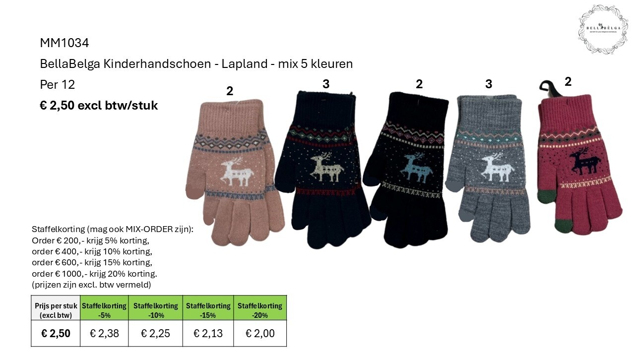 BellaBelga - Belgisch merk Gants d'hiver- lapland-mix couleurs BellaBelga - Belgisch merk Gants d'hiver- lapland-mix couleurs