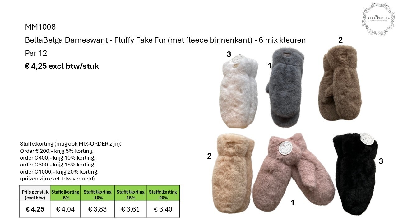 BellaBelga - Belgisch merk Dameswant - Fluffy Fake Fur  - mix kleuren BellaBelga - Belgisch merk Dameswant - Fluffy Fake Fur  - mix kleuren