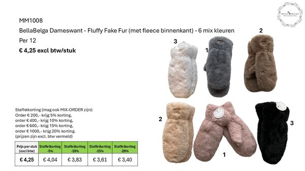BellaBelga - Belgisch merk Dameswant - Fluffy Fake Fur  - mix kleuren BellaBelga - Belgisch merk Dameswant - Fluffy Fake Fur  - mix kleuren