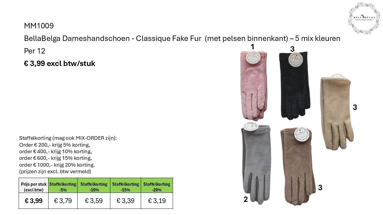BellaBelga - Belgisch merk Gant pour dames - Classique Fake Fur - couleurs mélangées BellaBelga - Belgisch merk Gant pour dames - Classique Fake Fur - couleurs mélangées