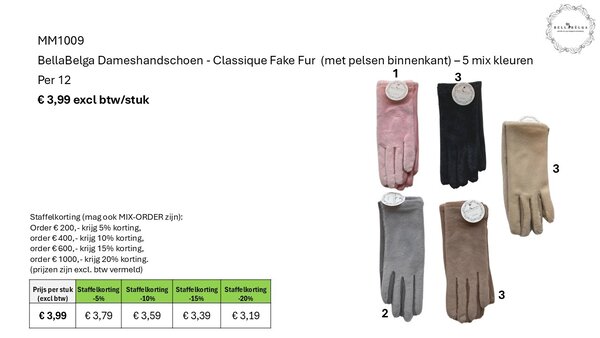 BellaBelga - Belgisch merk Dameshandschoen -  Classique Fake Fur  - mix kleuren BellaBelga - Belgisch merk Dameshandschoen -  Classique Fake Fur  - mix kleuren