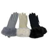 BellaBelga - Belgisch merk Dameshandschoen - Classique met bontje  (met pelsen binnenkant) - 3 mix kleuren