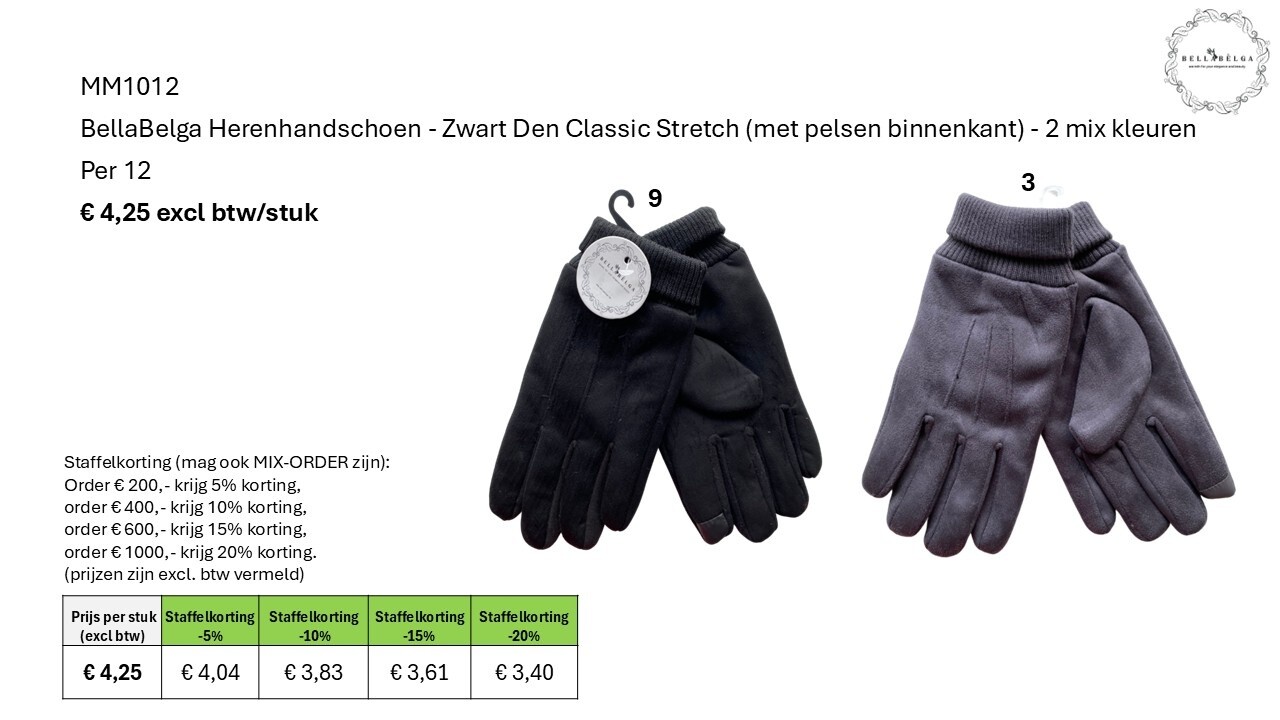 BellaBelga - Belgisch merk Herenhandschoen - Den Classic Stretch (met pelsen binnenkant) - 2 mix kleuren BellaBelga - Belgisch merk Herenhandschoen - Den Classic Stretch (met pelsen binnenkant) - 2 mix kleuren