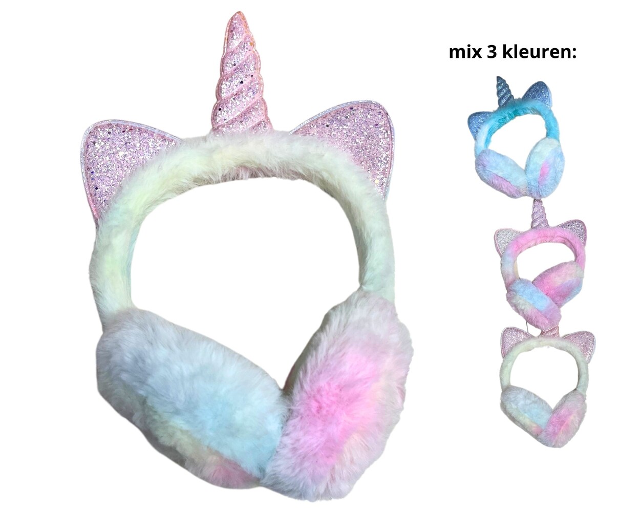 BellaBelga - Belgisch merk Kids cache-oreilles - Licorne - mélange de 3 couleurs BellaBelga - Belgisch merk Kids cache-oreilles - Licorne - mélange de 3 couleurs