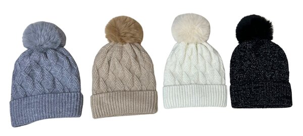 BellaBelga - Belgisch merk Damesmuts met zilverglitterdraad en pompon (met fleece binnenkant) - mix 4 kleuren BellaBelga - Belgisch merk Damesmuts met zilverglitterdraad en pompon (met fleece binnenkant) - mix 4 kleuren