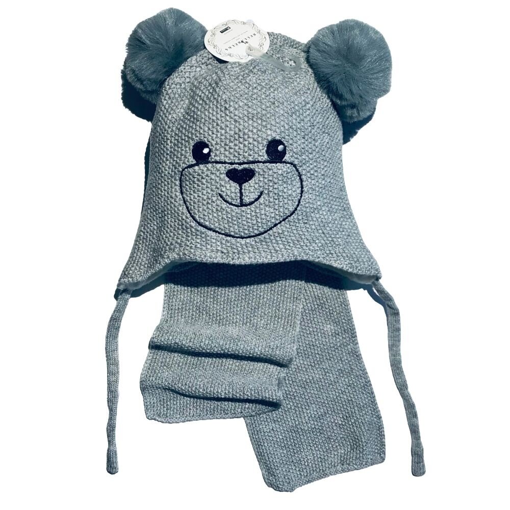 BellaBelga - Belgisch merk 2 delige set -muts+sjaal+Baby bear grijs BellaBelga - Belgisch merk 2 delige set -muts+sjaal+Baby bear grijs