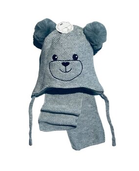BellaBelga - Belgisch merk 2 delige set -muts+sjaal+Baby bear grijs