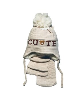 BellaBelga - Belgisch merk 2 delige set -muts+sjaal+Baby bear créme