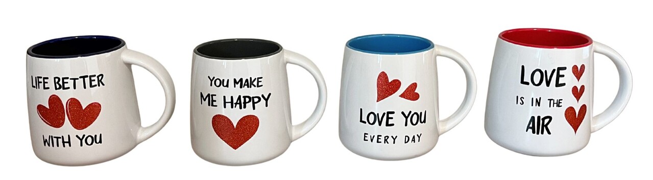 Love mug with glitter hearts – 4 assorted Love mug with glitter hearts – 4 assorted
