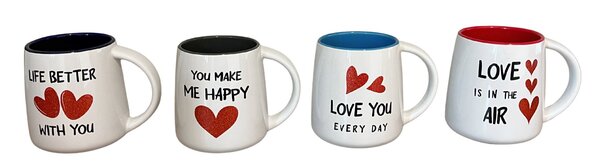 Love mug with glitter hearts – 4 assorted Love mug with glitter hearts – 4 assorted