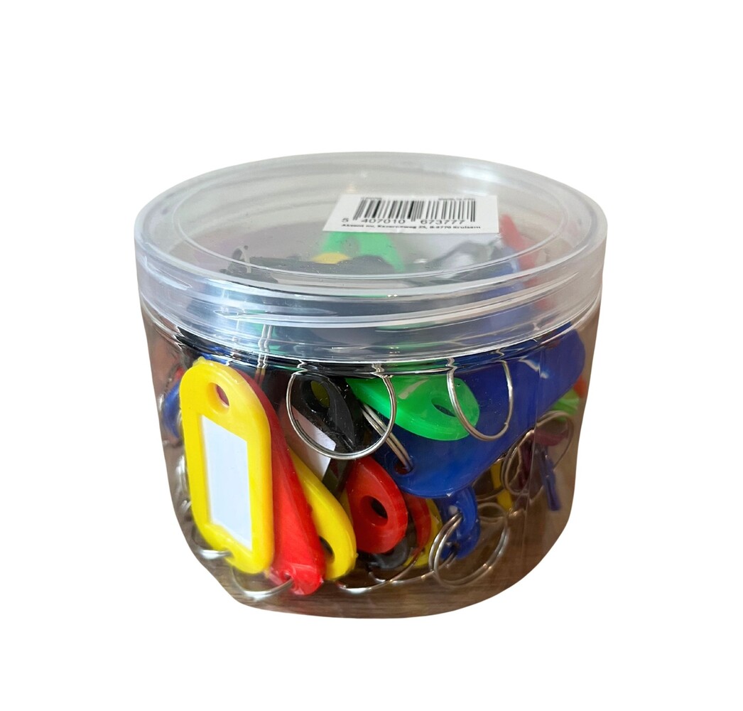 Display van 30 stuks - Sleutelhanger met label - 6 kleuren assorti Display van 30 stuks - Sleutelhanger met label - 6 kleuren assorti