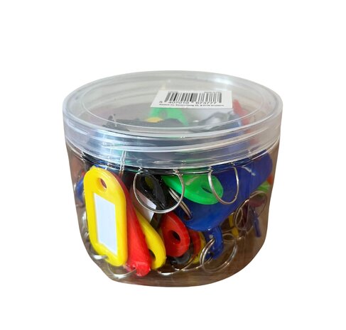 Display van 30 stuks - Sleutelhanger met label - 6 kleuren assorti Display van 30 stuks - Sleutelhanger met label - 6 kleuren assorti