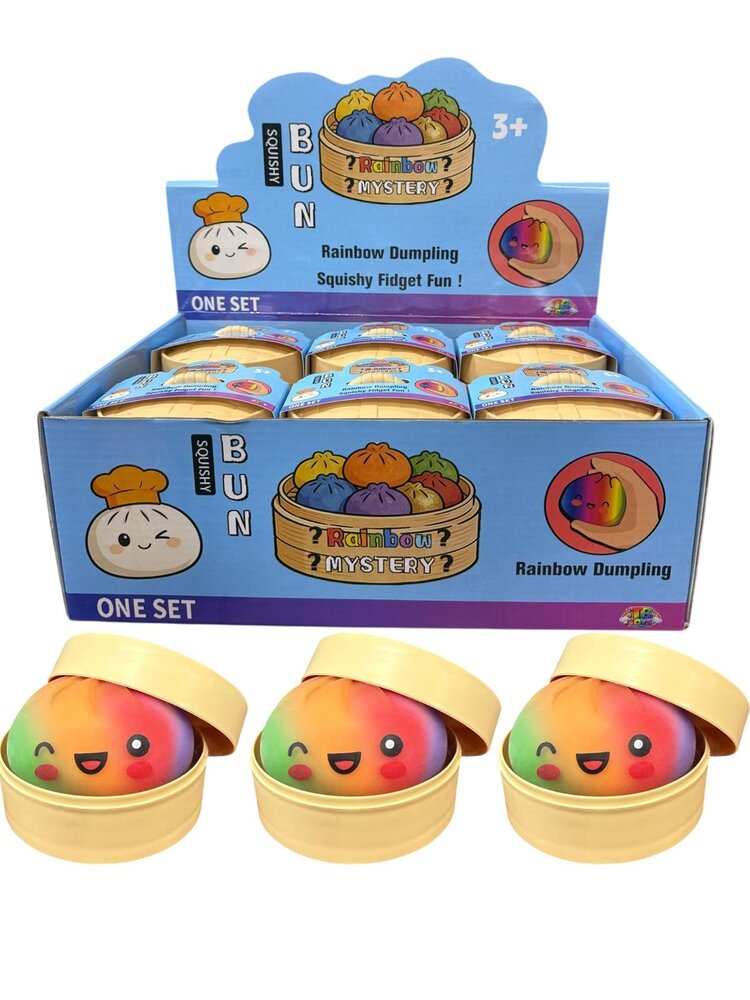 Display van 12 stuks - Squishy Dumpling: Rainbow 8,5 CM Display van 12 stuks - Squishy Dumpling: Rainbow 8,5 CM