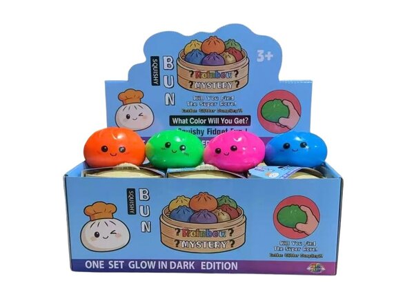 Présentoir de 12 pièces - Squishy Dumpling: Glow in the dark 8,5 CM Présentoir de 12 pièces - Squishy Dumpling: Glow in the dark 8,5 CM