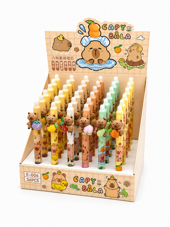 Display of 36 items – Erasable ballpoint pens featuring animals Display of 36 items – Erasable ballpoint pens featuring animals