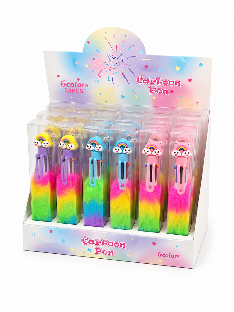 Display of 24 – Rainbow fluffy 6-colour ballpoint pen