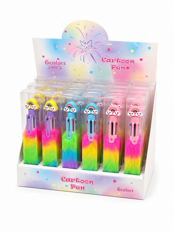 Display of 24 – Rainbow fluffy 6-colour ballpoint pen