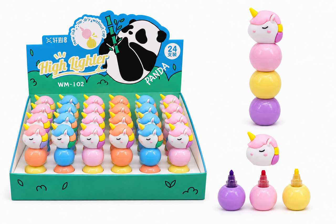 Display van 24 stuks - Unicorn 3 mix kleuren fluostift