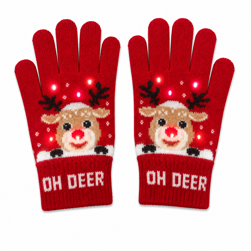BellaBelga - Belgisch merk Gants de Noël avec des lumières - Unisexe - Rouge Oh Deer! BellaBelga - Belgisch merk Gants de Noël avec des lumières - Unisexe - Rouge Oh Deer!