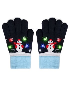 BellaBelga - Belgisch merk Kersthandschoenen met lichtjes - Unisex - Blauw Let it snow BellaBelga - Belgisch merk Kersthandschoenen met lichtjes - Unisex - Blauw Let it snow