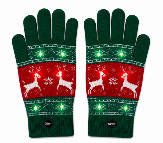 BellaBelga - Belgisch merk Gants de Noël avec lumières - Unisexe - Vert et rouge, avec un renne BellaBelga - Belgisch merk Gants de Noël avec lumières - Unisexe - Vert et rouge, avec un renne