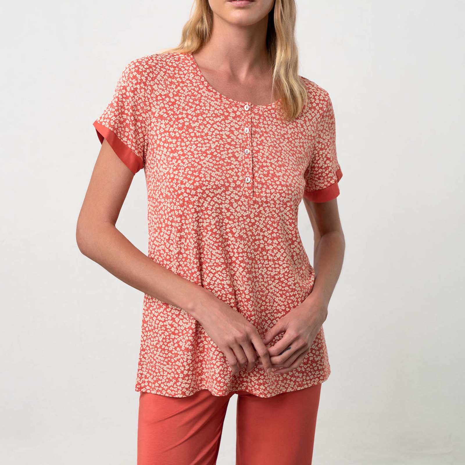 Vamp Pyjama Oranje met witte bloemen