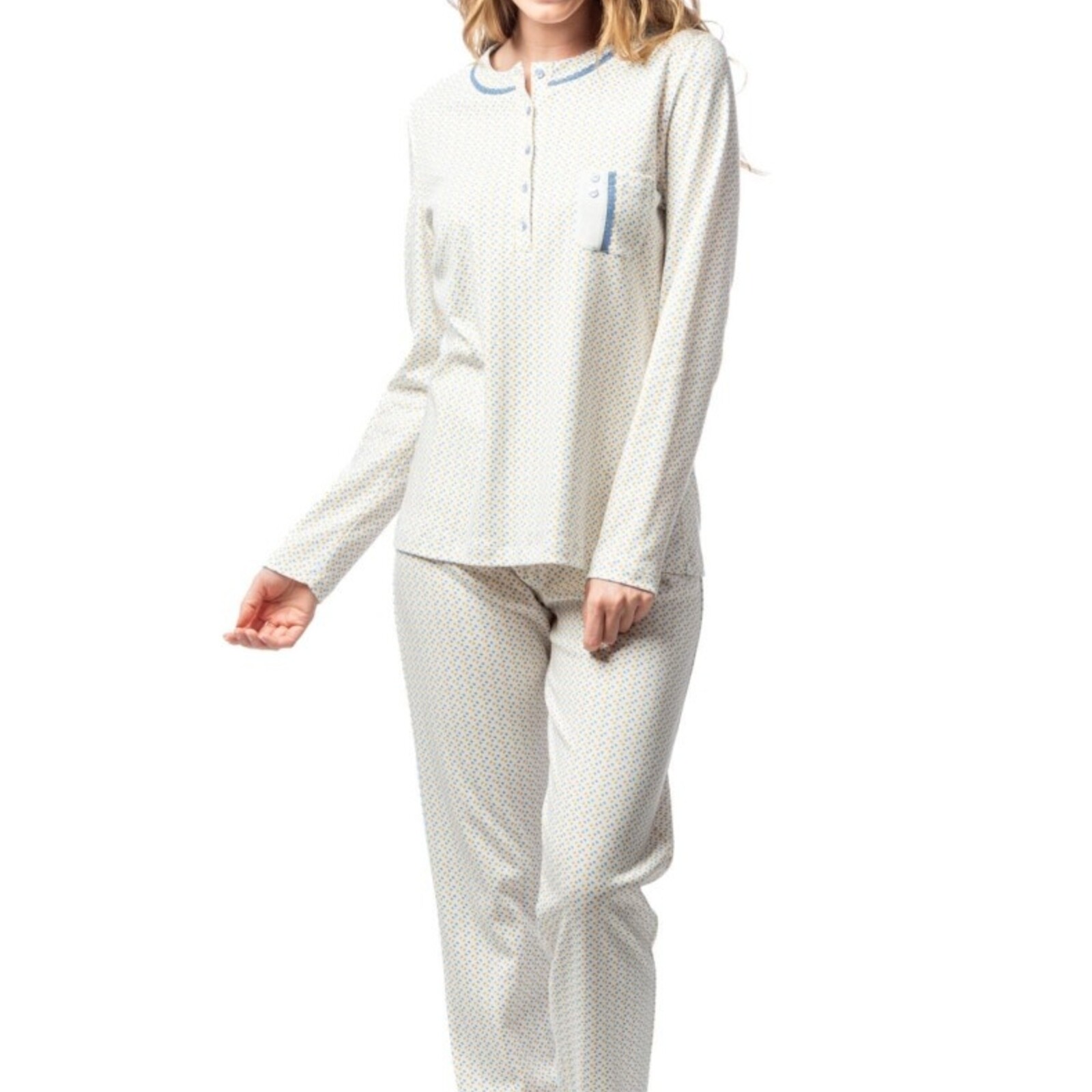 Egatex Pyjama Blauw, gele bolletjes