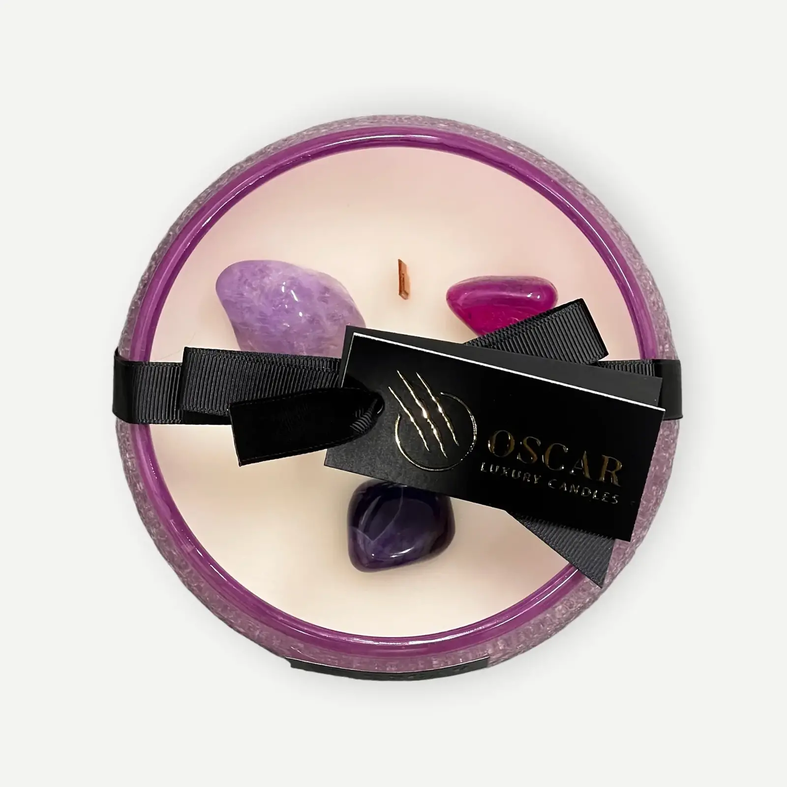 Oscar Candle Kaars in ronde potvorm met edelstenen (paars)