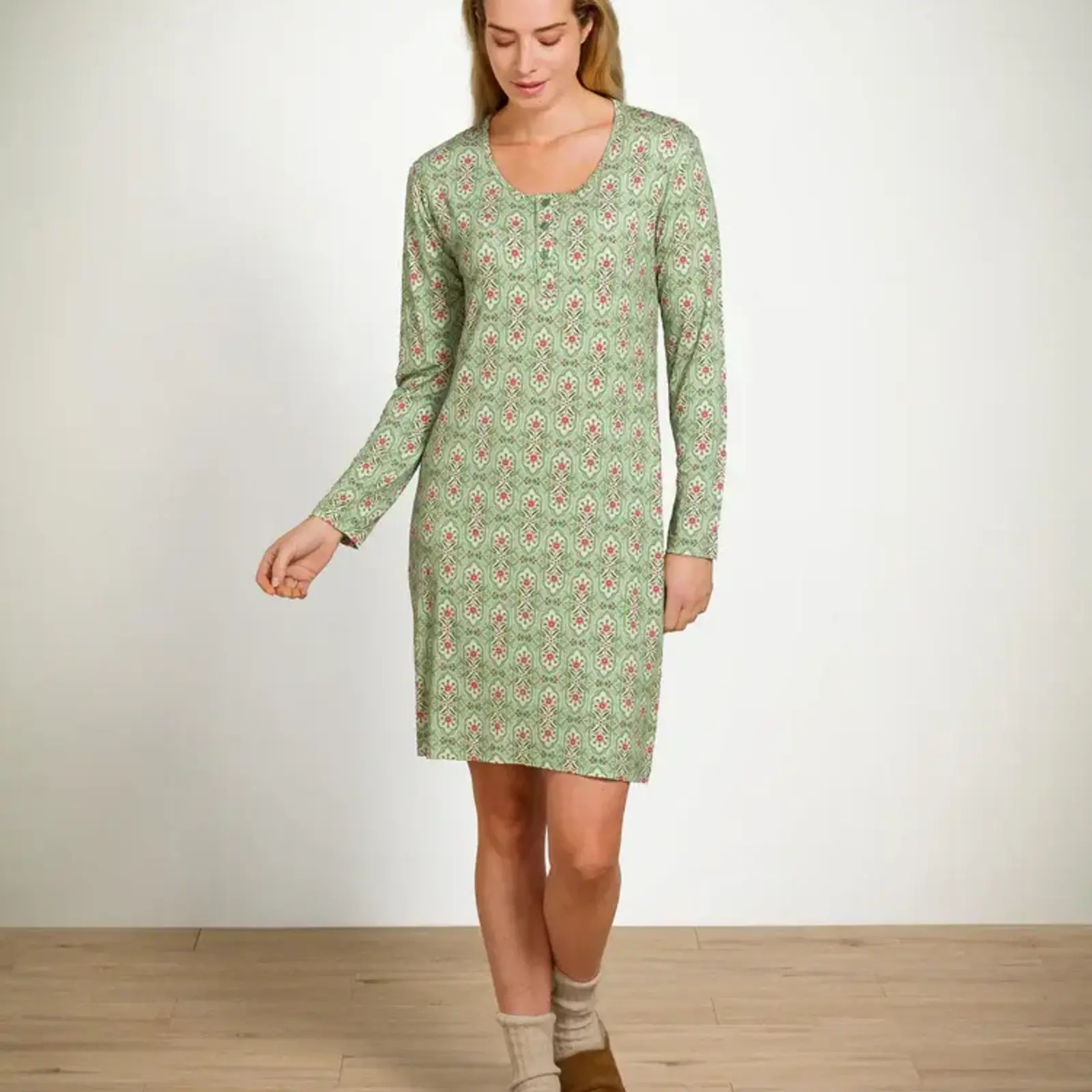 Pip Studio Pip Studio - Desiree Nachthemd Lange Mouw Dames - Jabali - Lichtgroen -