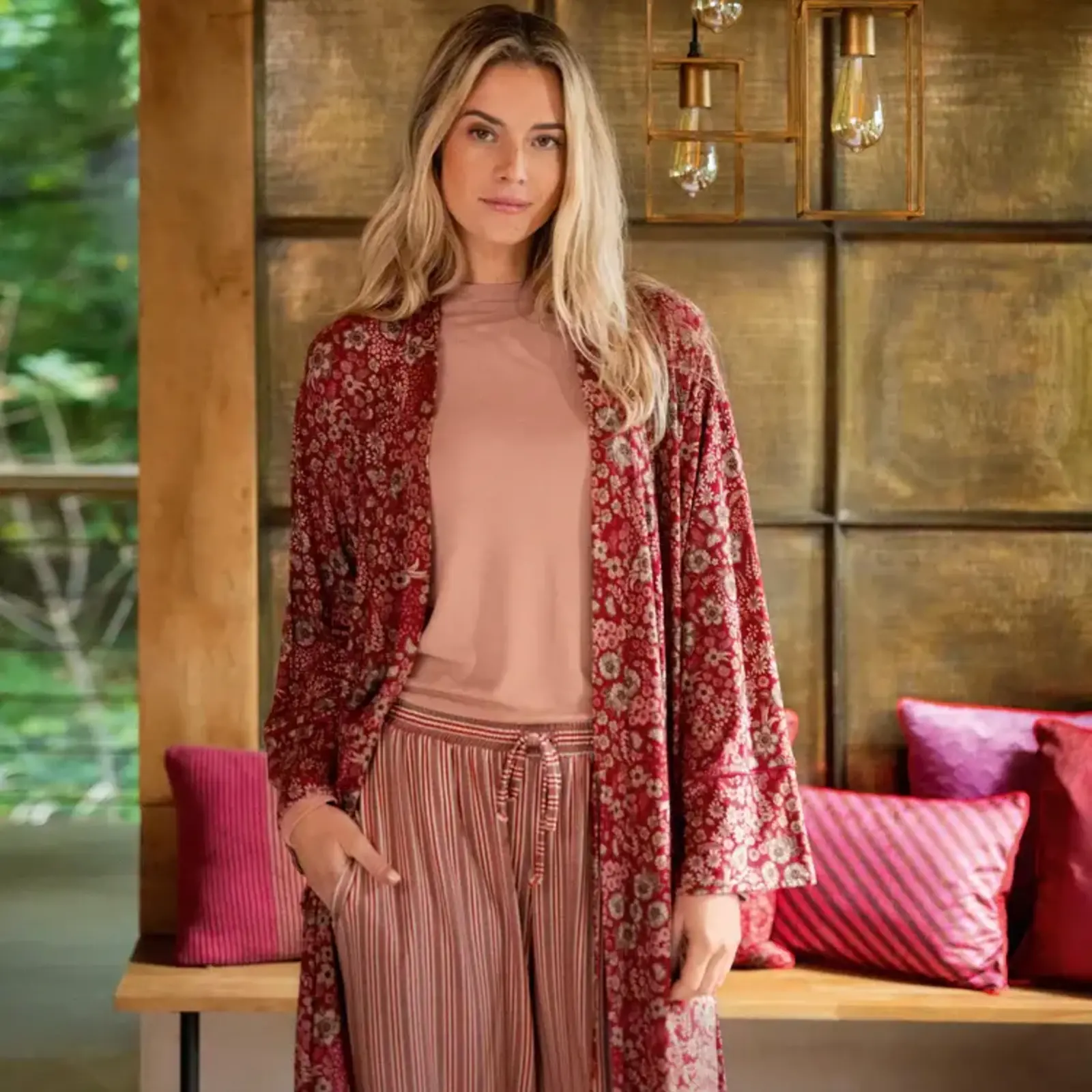 Pip Studio Pip Studio - Belin Pyjama Broek Dames - Kente Stripe - Roze