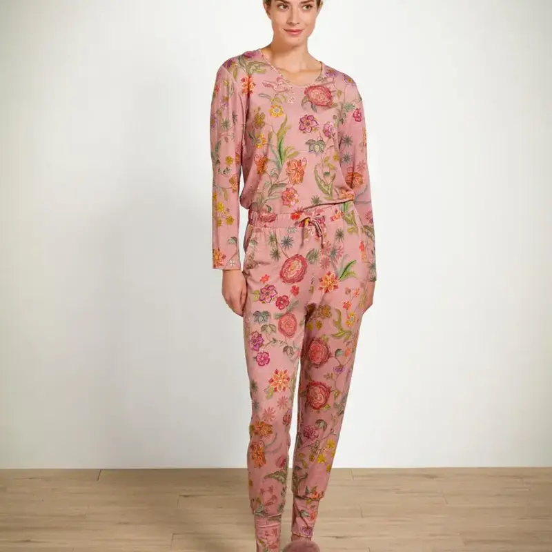 Pip Studio - Bobien Pyjama Broek Dames - Coco Flower - Koraal