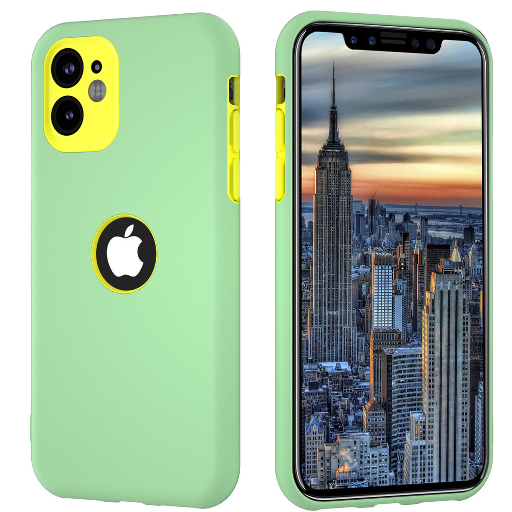 Funda de silicona de doble capa iPhone 11 (verde claro/amarillo) 