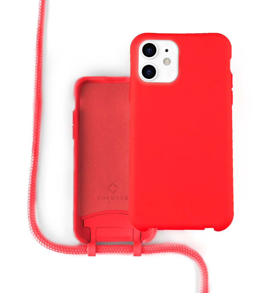 Funda silicona con cuerda iPhone 12 / 12 Pro (roja) 