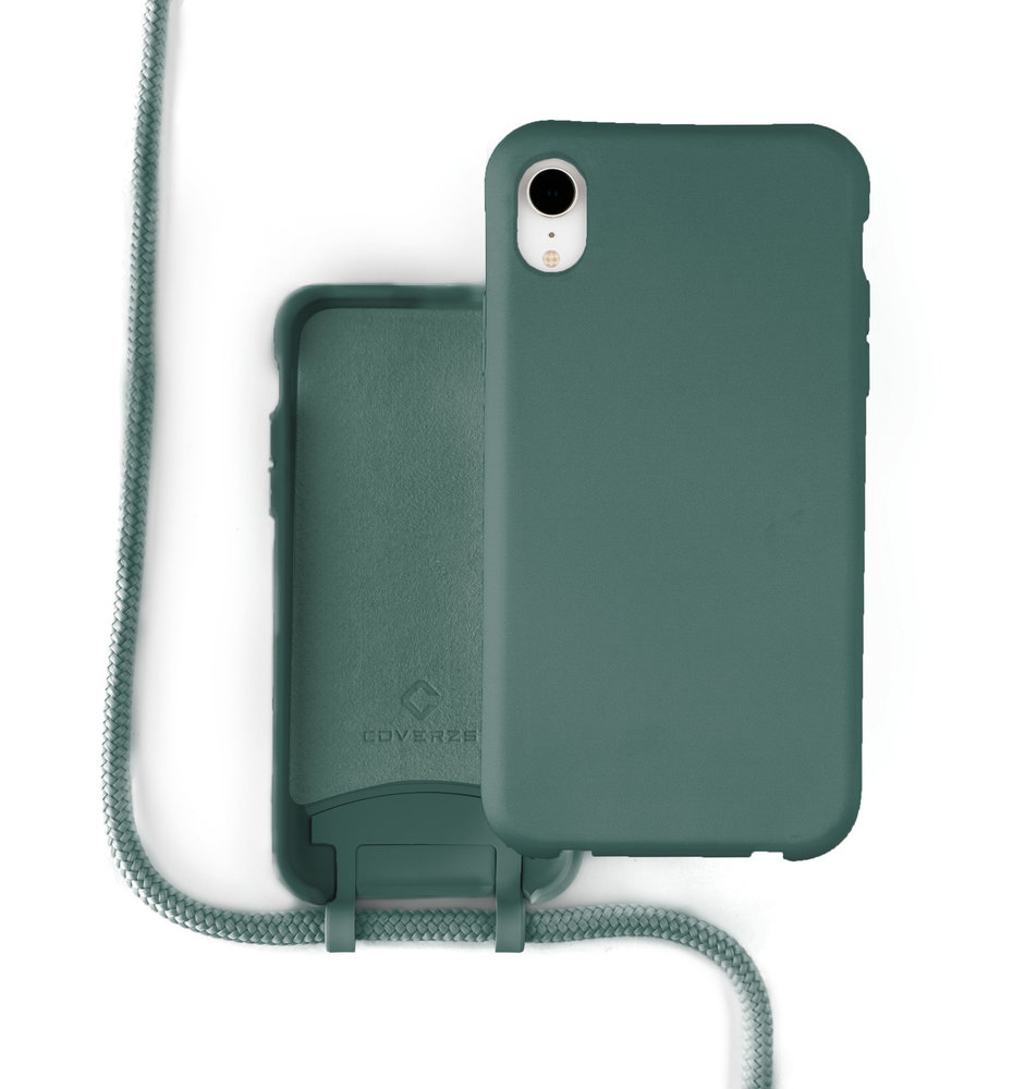 Coverzs Coverzs Funda con cuerda de silicona iPhone Xr (verde oscuro) -  Nombre + Nombre