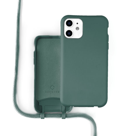 Coverzs Coverzs Funda con cuerda de silicona iPhone 11 (verde oscuro) -  Nombre + Nombre