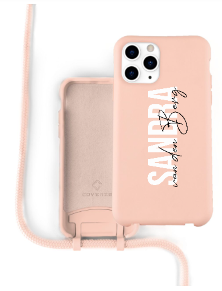 Coverzs Coverzs Funda silicona con cuerda iPhone 12 Pro Max (rosa) - Nombre  + Nombre